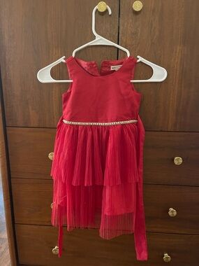 Nannette Red Layered Tulle Formal Dress with Rhinestone Waist